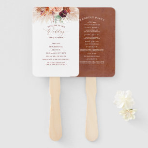 Terracotta Floral Wedding Program Hand Fan Fächer