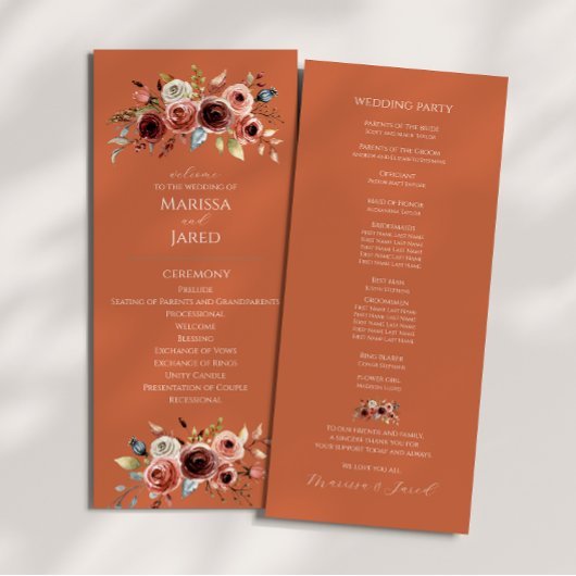 Terracotta Floral Wedding Program Programm