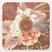 Terracotta Floral Wedding Rechteckiger Pappuntersetzer (Vorderseite)