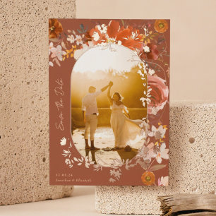 Terracotta Floral Wedding Rose Foto Save the Date Folieneinladung