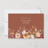 Terracotta Floral Wedding RSVP Card Fall Boho Karte (Rückseite)