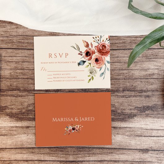Terracotta Floral Wedding RSVP Card Karte