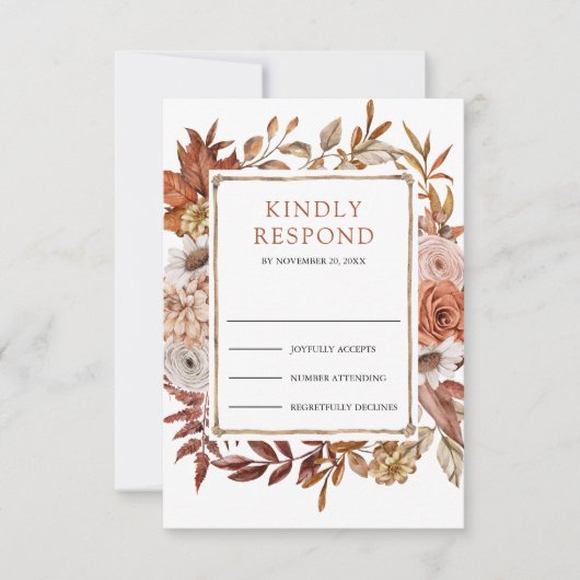 Terracotta Floral Wedding RSVP Karte (Vorderseite)