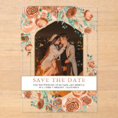 Terracotta Floral Wedding Save the Date Acryleinladungen (Vorderseite)