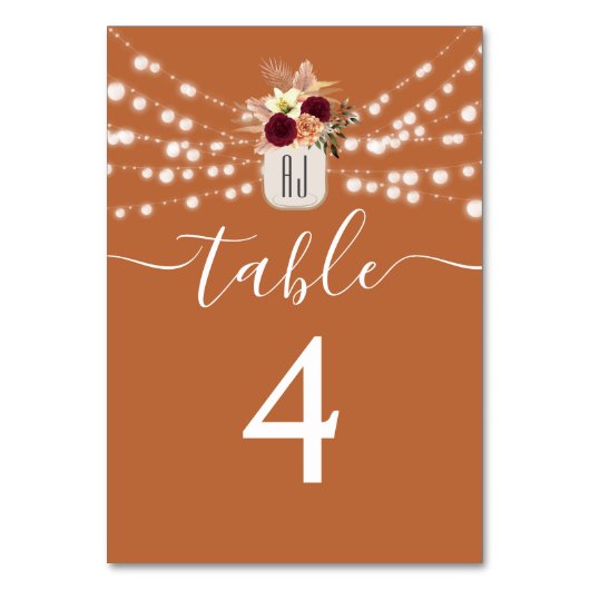 Terracotta Floral Wedding Tischnummer (Vorderseite)