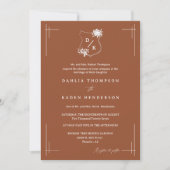 Terracotta Floral Wedding Wappen Boho QR Code Foto Einladung (Vorderseite)