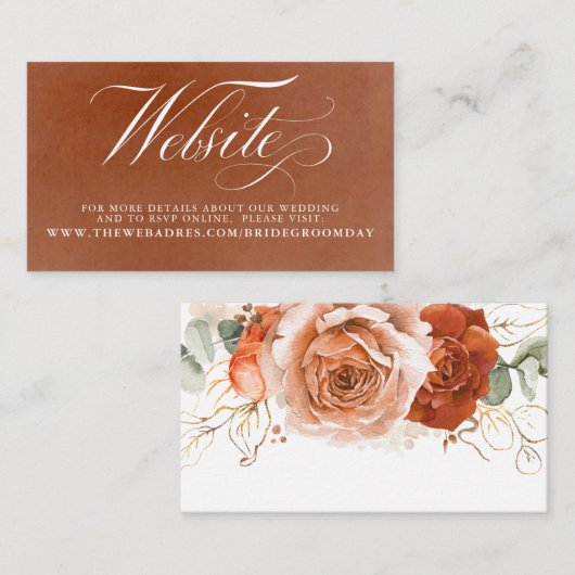 Terracotta Floral Wedding Website Card Visitenkarte (Vorne/Hinten)