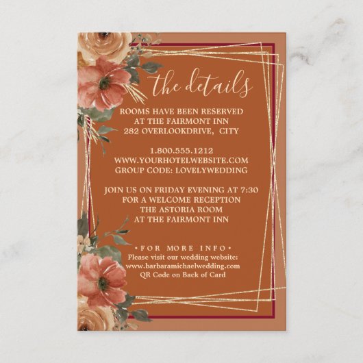 Terracotta Floral Wedding Website Details QR Begleitkarte (Vorderseite)