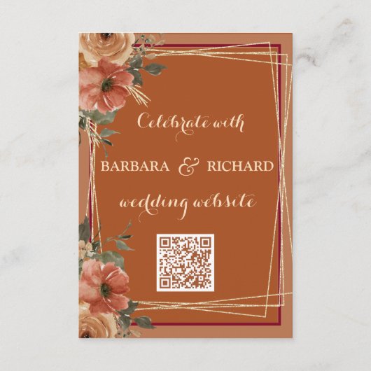 Terracotta Floral Wedding Website Details QR Begleitkarte (Rückseite)