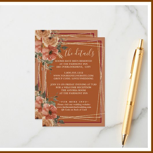 Terracotta Floral Wedding Website Details QR Begleitkarte
