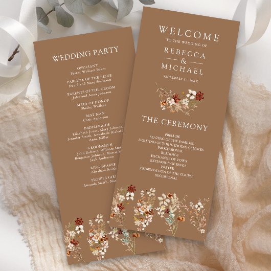 Terracotta Floral Wildblume Beige Hochzeitsprogram