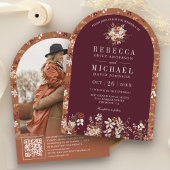 Terracotta Floral Wildblume Burgund Arch Wedding Einladung