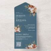 Terracotta Floral Wildblume Dusty Blue Wedding All In One Einladung (Innen Boden)