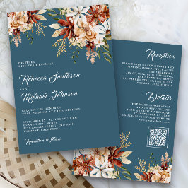 Terracotta Floral Wildblume Dusty Blue Wedding Einladung