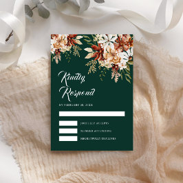 Terracotta Floral Wildblume Emerald Green Wedding RSVP Karte