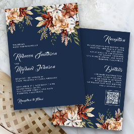 Terracotta Floral Wildblume Navy Blue Wedding Einladung