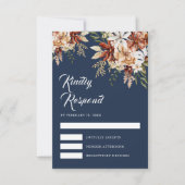 Terracotta Floral Wildblume Navy Blue Wedding RSVP Karte (Vorderseite)