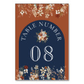 Terracotta Floral Wildblume Navy Blue Wedding Tischnummer (Rückseite)