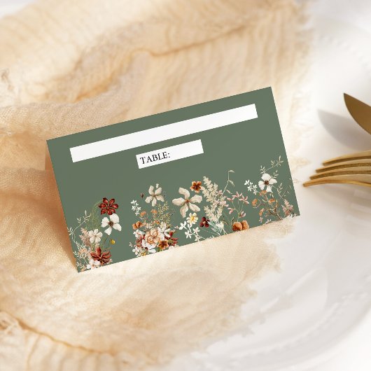 Terracotta Floral Wildblume Sage Green Wedding Platzkarte