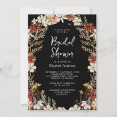 Terracotta Floral Wildblume Schwarzes Brautparty Einladung (Vorderseite)