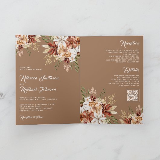 Terracotta Floral Wildflower Beige Tan Wedding Einladung (Innenseite)