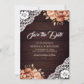 Terracotta Floral Wood Foto QR Code Wedding Save The Date (Vorderseite)