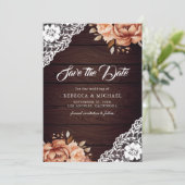 Terracotta Floral Wood Foto QR Code Wedding Save The Date (Stehend Vorderseite)