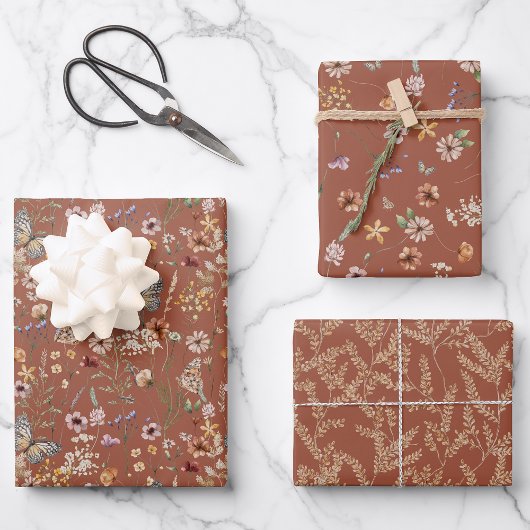 Terracotta Floral Wrapping Paper Geschenkpapier Set