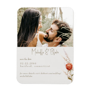 Terracotta florales Foto Hochzeit speichern Magnet