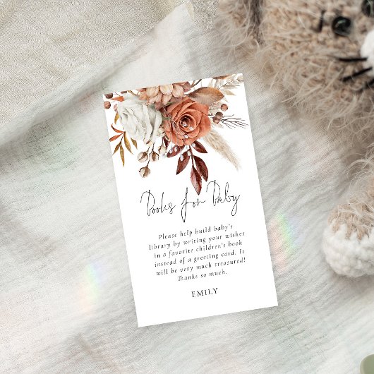 Terracotta Florals Bücher für Babydusche Begleitkarte