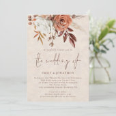 Terracotta Florals Foto Creme Texture Wedding Einladung (Stehend Vorderseite)