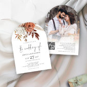 Terracotta Florals Foto QR Code Wedding Arch Einladung