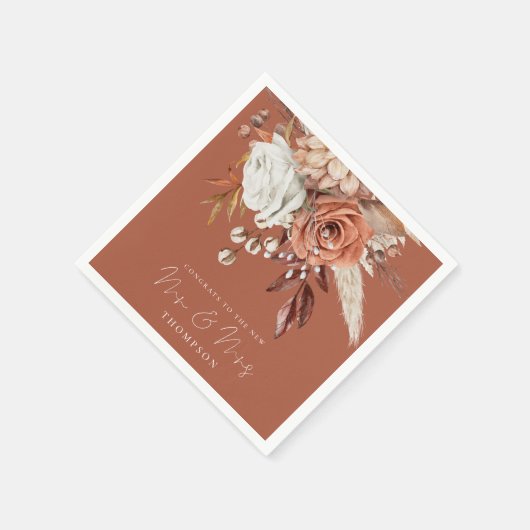 Terracotta Florals Glückwunsch Mrs Brown Wedding Serviette (Ecke)