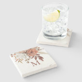 Terracotta Florals Grasses Monogramm Steinuntersetzer (Seitenansicht)