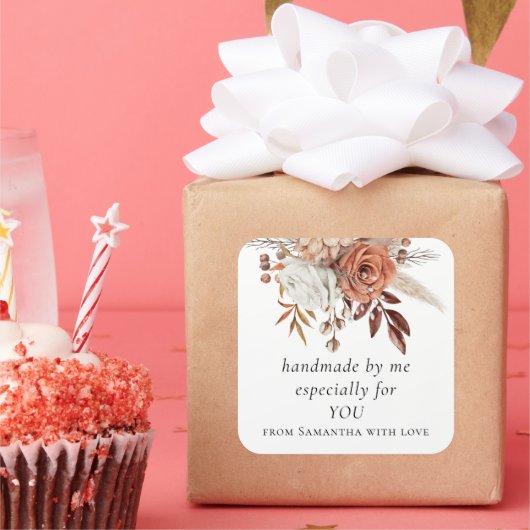 Terracotta Florals handgefertigt für Sie Quadratischer Aufkleber (Party)