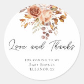 Terracotta Florals Liebe Dank Baby Dusche Classic Runder Aufkleber (Vorderseite)