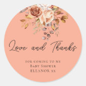 Terracotta Florals Liebe Dank Baby Dusche Classic Runder Aufkleber (Vorderseite)