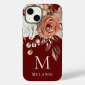 Terracotta Florals Monogram, Anfangsname Burgundy Case-Mate iPhone Hülle (Rückseite)