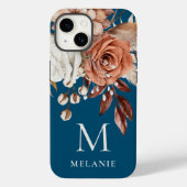 Terracotta Florals Monogramm Anfangsname Türkis Case-Mate iPhone Hülle (Rückseite)