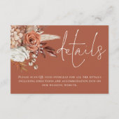 Terracotta Florals QR Code Rost Wedding Details Begleitkarte (Vorderseite)