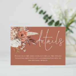 Terracotta Florals QR Code Rost Wedding Details Begleitkarte