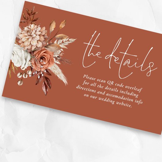 Terracotta Florals QR Code Rost Wedding Details Begleitkarte
