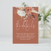 Terracotta Florals QR Code Rost Wedding Details Begleitkarte (Stehend Vorderseite)