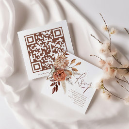 Terracotta Florals QR Code Script Wedding RSVP Begleitkarte