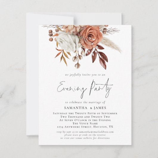 Terracotta Florals QR Code Wedding Abend Party Einladung (Vorderseite)
