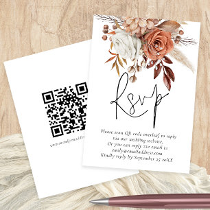 Terracotta Florals QR Code Wedding RSVP Card Begleitkarte