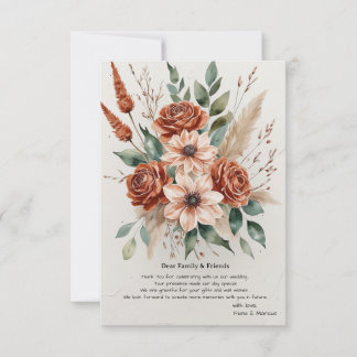 Terracotta Florals Rustic Boho Wedding Dankeskarte
