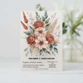 Terracotta Florals Rustic Boho Wedding RSVP Karte (Stehend Vorderseite)