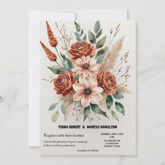 Terracotta Florals Rustic Boho Wedding Save The Date (Vorderseite)