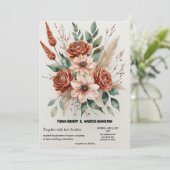 Terracotta Florals Rustic Boho Wedding Save The Date (Stehend Vorderseite)
